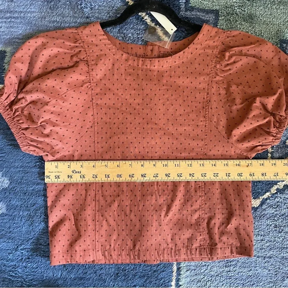 Madewell Jacquard Puff-Sleeve Top in Micro Cross